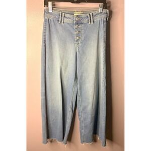 We The Free People High Rise Wide Leg Button Fly Raw Hem Jeans Light Wash 27